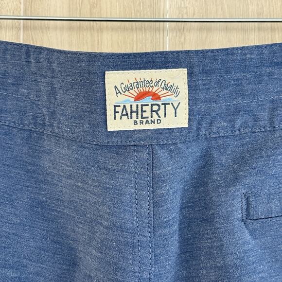 Faherty Board Shorts Mens 28 Blue Color Block Quick Dry Surf Swim Beach Pool - Picture 9 of 11